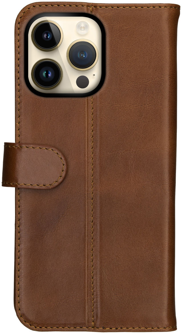 Rosso Deluxe Apple iPhone 14 Pro Max Hoesje Echt Leer Book Case Bruin afbeelding 11
