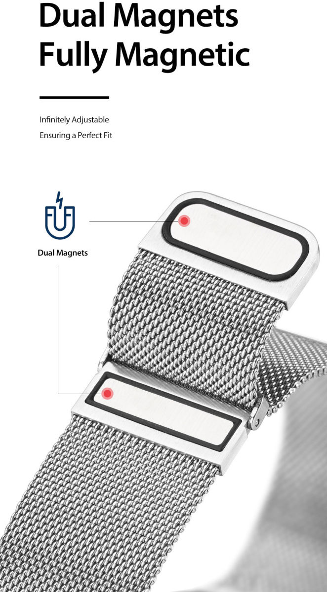 Dux Ducis Milanese Staal Universeel Smartwatch Bandje 22MM Zilver afbeelding 2