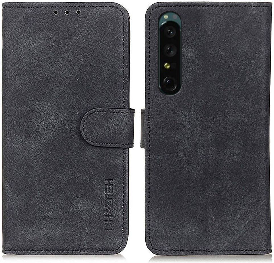 KHAZNEH Sony Xperia 1 IV Hoesje Retro Wallet Book Case Zwart afbeelding 2