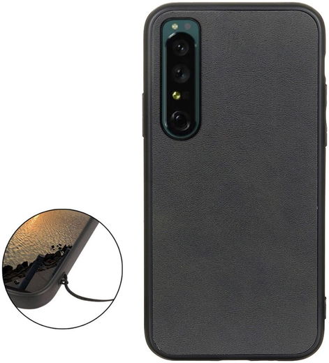 Sony Xperia 1 IV Hoesje Kunstleer Back Cover Zwart afbeelding 2