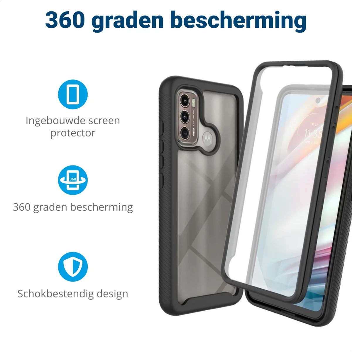 Motorola Moto G60 Hoesje Full Protect 360° Cover Hybride Zwart afbeelding 2