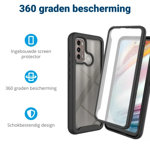 Motorola Moto G60 Hoesje Full Protect 360° Cover Hybride Zwart afbeelding 2