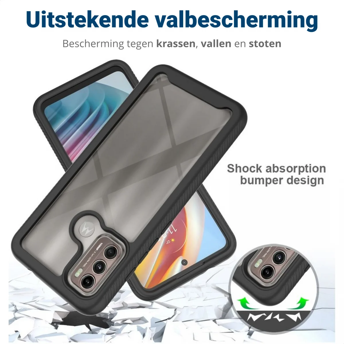 Motorola Moto G60 Hoesje Full Protect 360° Cover Hybride Zwart afbeelding 3