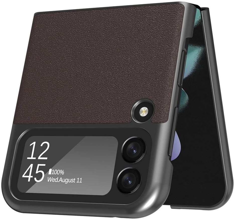 LC.IMEEKE Samsung Galaxy Z Flip 4 Hoesje Kunstleer Back Cover Bruin afbeelding 3