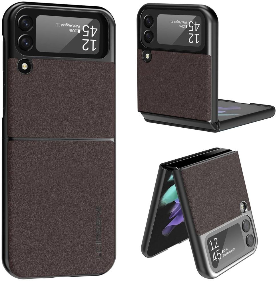 LC.IMEEKE Samsung Galaxy Z Flip 4 Hoesje Kunstleer Back Cover Bruin afbeelding 4