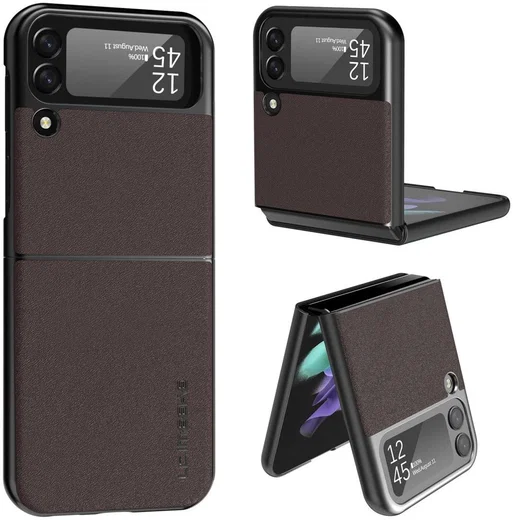 LC.IMEEKE Samsung Galaxy Z Flip 4 Hoesje Kunstleer Back Cover Bruin afbeelding 4