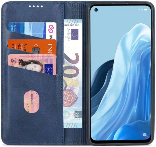 AZNS Oppo Reno 8 Lite Hoesje Portemonnee Book Case Kunstleer Blauw afbeelding 1