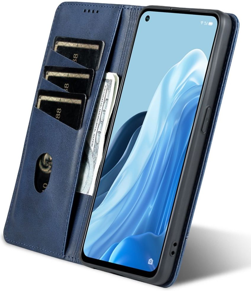 AZNS Oppo Reno 8 Lite Hoesje Portemonnee Book Case Kunstleer Blauw afbeelding 7