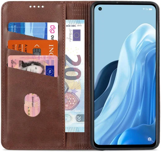 AZNS Oppo Reno 8 Lite Hoesje Portemonnee Book Case Kunstleer Coffee afbeelding 1