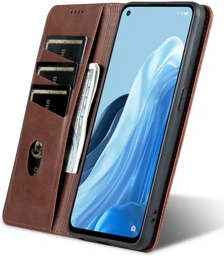 AZNS Oppo Reno 8 Lite Hoesje Portemonnee Book Case Kunstleer Coffee afbeelding 7