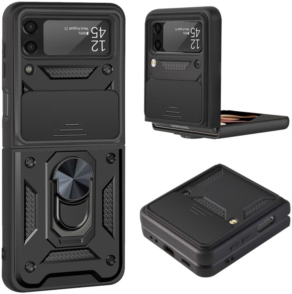 Samsung Galaxy Z Flip 4 Hoesje met Camera Slider en Kickstand Zwart afbeelding 2