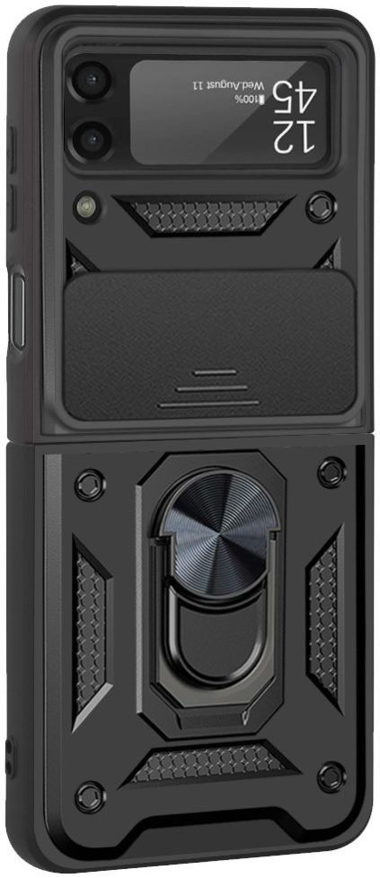 Samsung Galaxy Z Flip 4 Hoesje met Camera Slider en Kickstand Zwart afbeelding 1