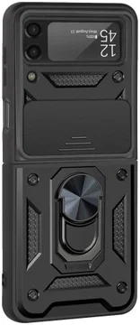 Samsung Galaxy Z Flip 4 Hoesje met Camera Slider en Kickstand Zwart