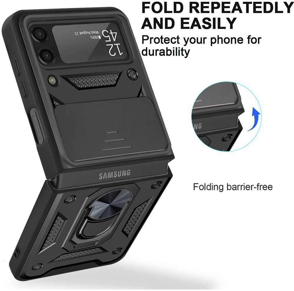 Samsung Galaxy Z Flip 4 Hoesje met Camera Slider en Kickstand Zwart afbeelding 7