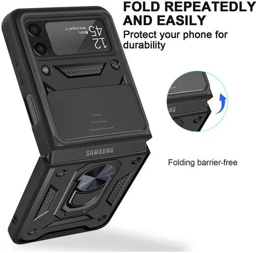 Samsung Galaxy Z Flip 4 Hoesje met Camera Slider en Kickstand Zwart afbeelding 7