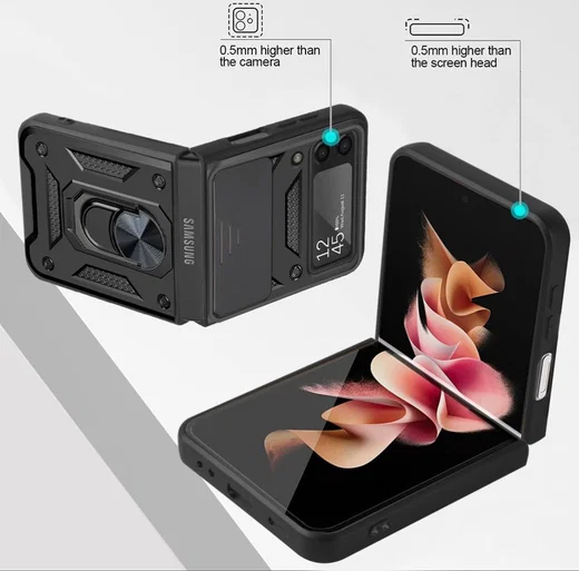 Samsung Galaxy Z Flip 4 Hoesje met Camera Slider en Kickstand Zwart afbeelding 6
