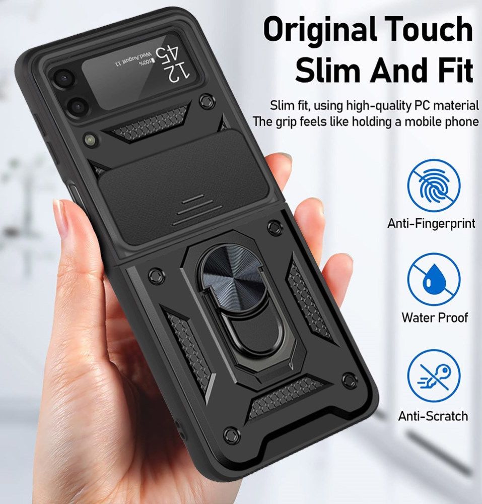 Samsung Galaxy Z Flip 4 Hoesje met Camera Slider en Kickstand Zwart afbeelding 9
