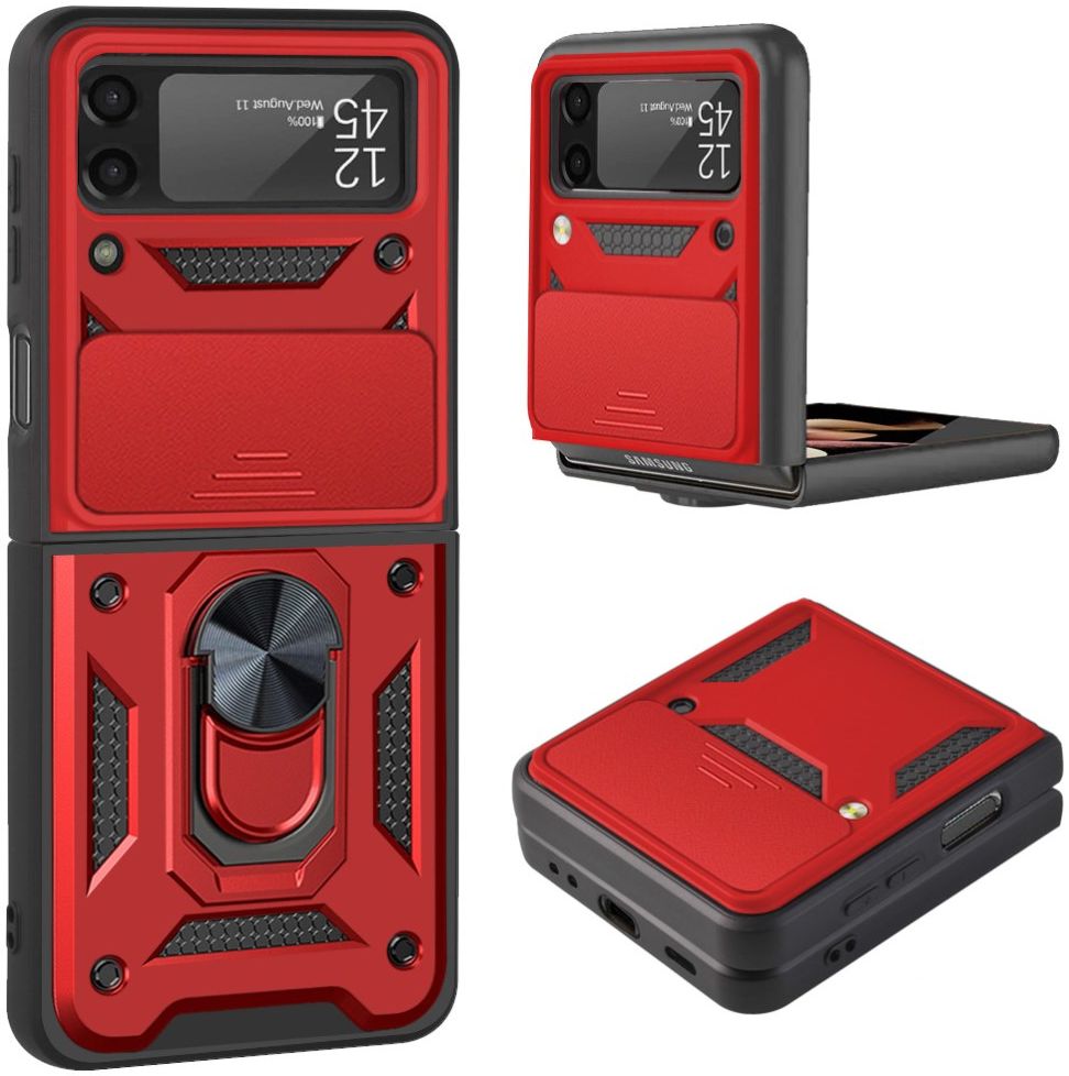 Samsung Galaxy Z Flip 4 Hoesje met Camera Slider en Kickstand Rood afbeelding 2