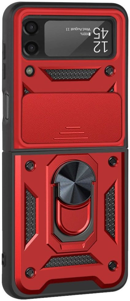 Samsung Galaxy Z Flip 4 Hoesje met Camera Slider en Kickstand Rood afbeelding 1
