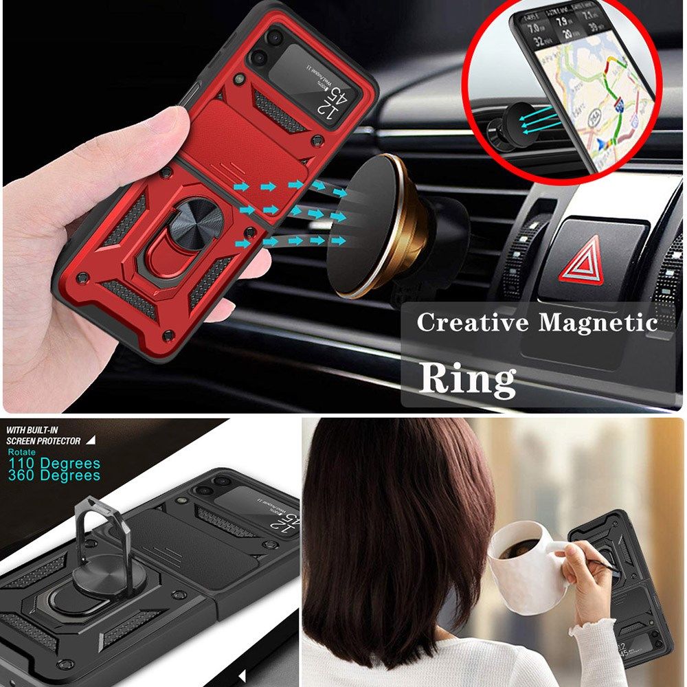 Samsung Galaxy Z Flip 4 Hoesje met Camera Slider en Kickstand Rood afbeelding 4