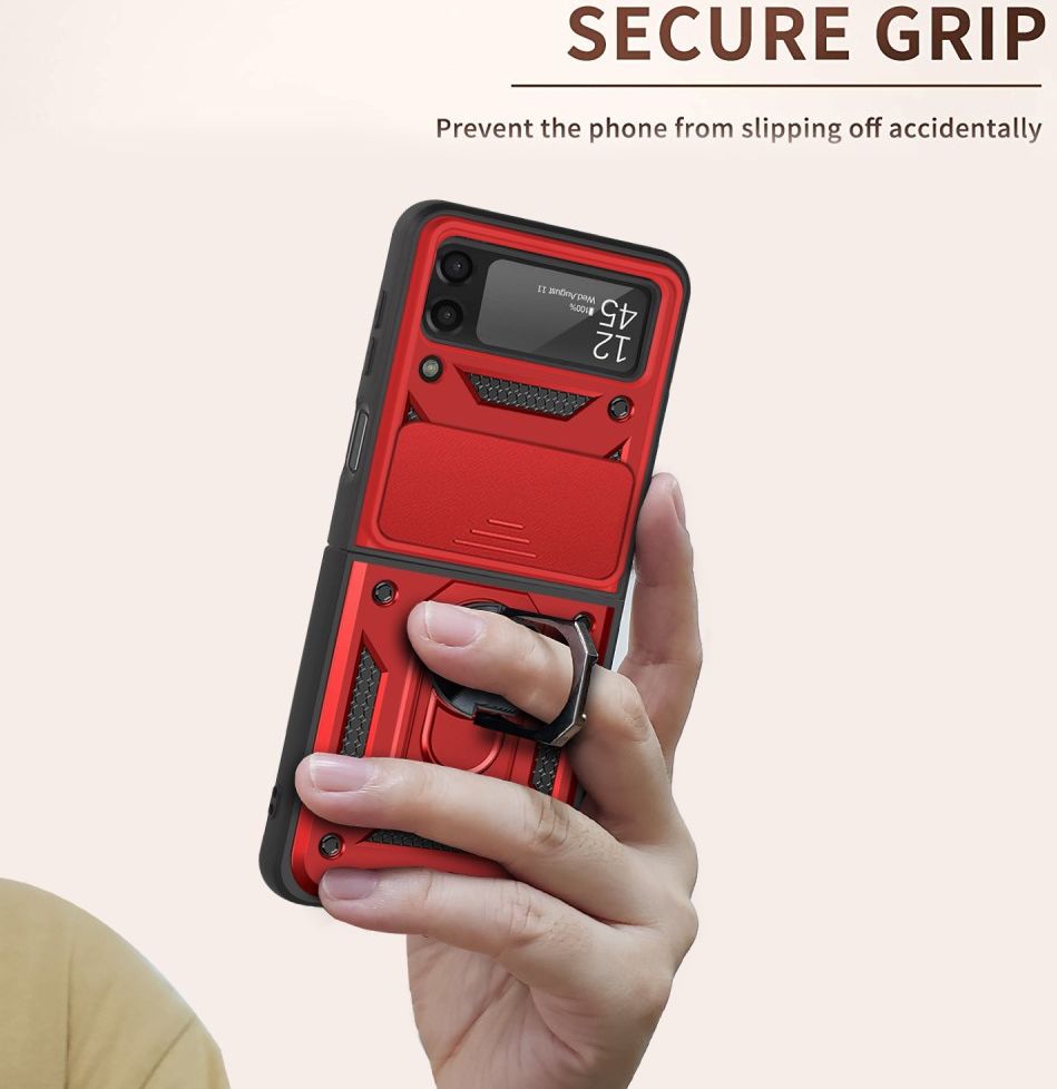 Samsung Galaxy Z Flip 4 Hoesje met Camera Slider en Kickstand Rood afbeelding 5
