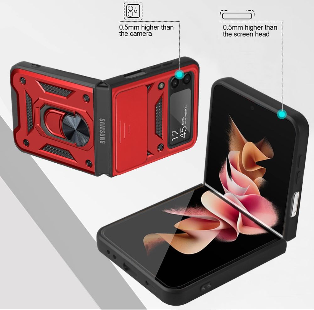 Samsung Galaxy Z Flip 4 Hoesje met Camera Slider en Kickstand Rood afbeelding 6