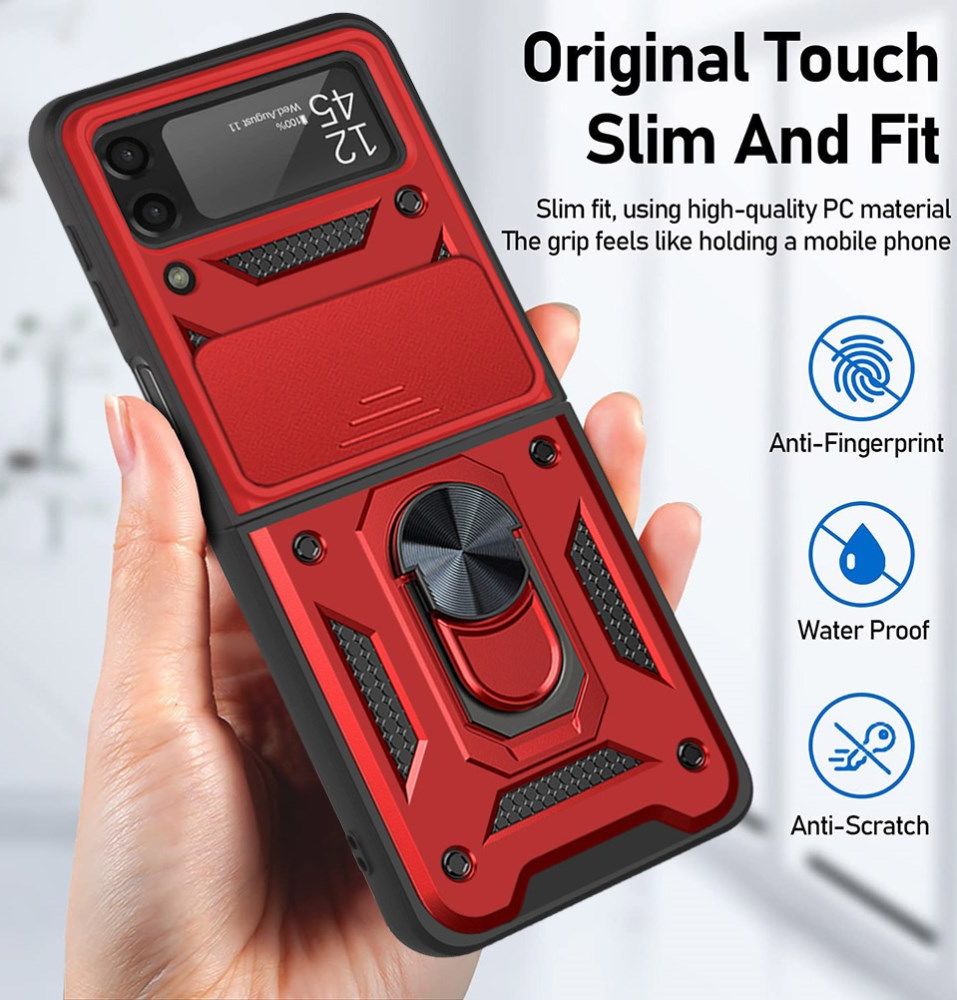 Samsung Galaxy Z Flip 4 Hoesje met Camera Slider en Kickstand Rood afbeelding 8
