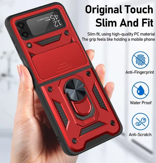 Samsung Galaxy Z Flip 4 Hoesje met Camera Slider en Kickstand Rood afbeelding 8