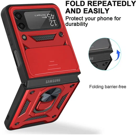Samsung Galaxy Z Flip 4 Hoesje met Camera Slider en Kickstand Rood afbeelding 9