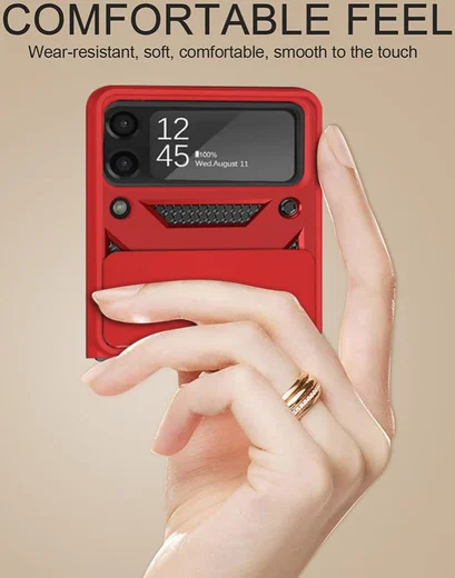 Samsung Galaxy Z Flip 4 Hoesje met Camera Slider en Kickstand Rood afbeelding 10