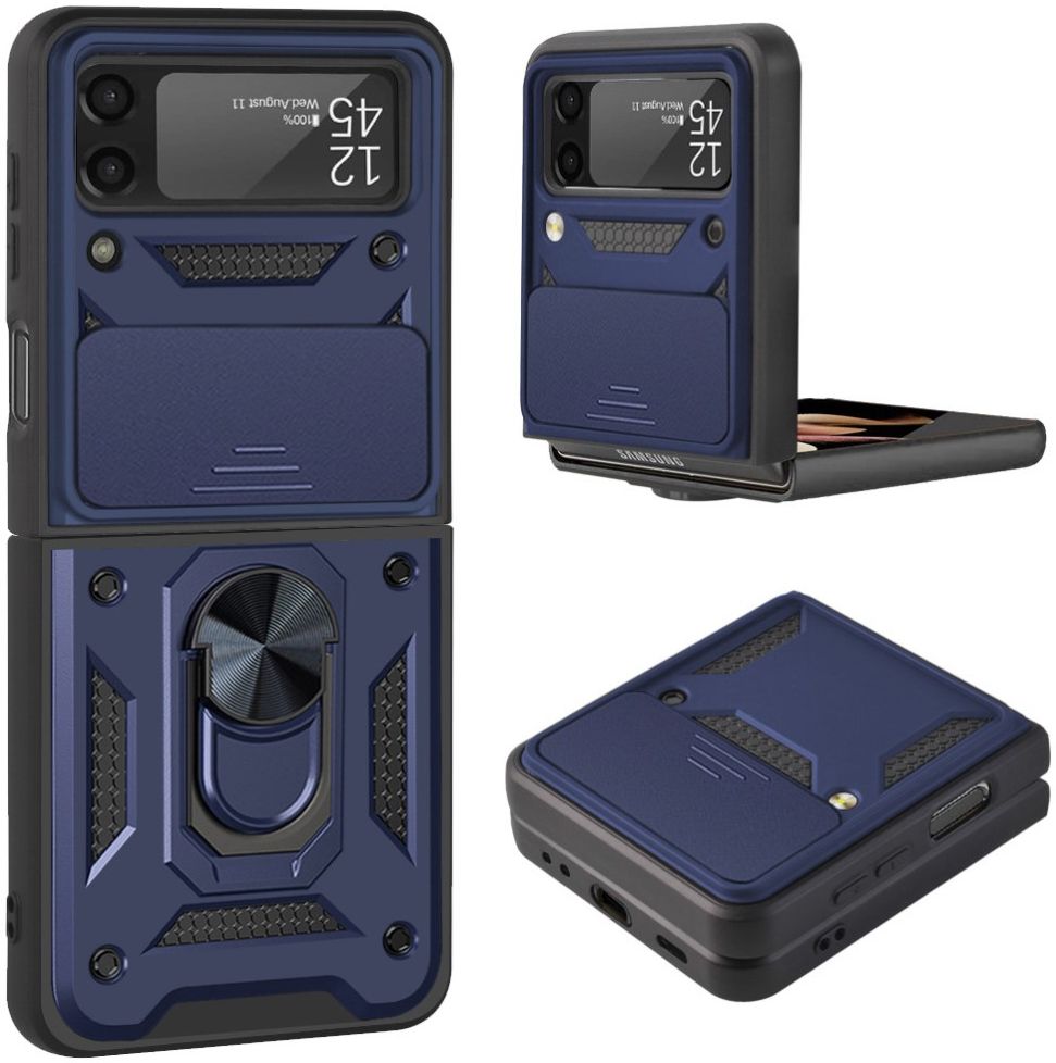 Samsung Galaxy Z Flip 4 Hoesje met Camera Slider en Kickstand Blauw afbeelding 2