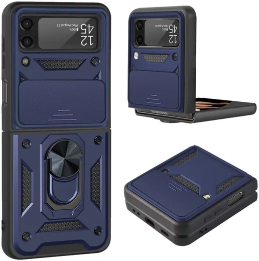 Samsung Galaxy Z Flip 4 Hoesje met Camera Slider en Kickstand Blauw afbeelding 2