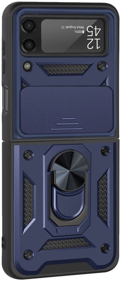 Samsung Galaxy Z Flip 4 Hoesje met Camera Slider en Kickstand Blauw afbeelding 1