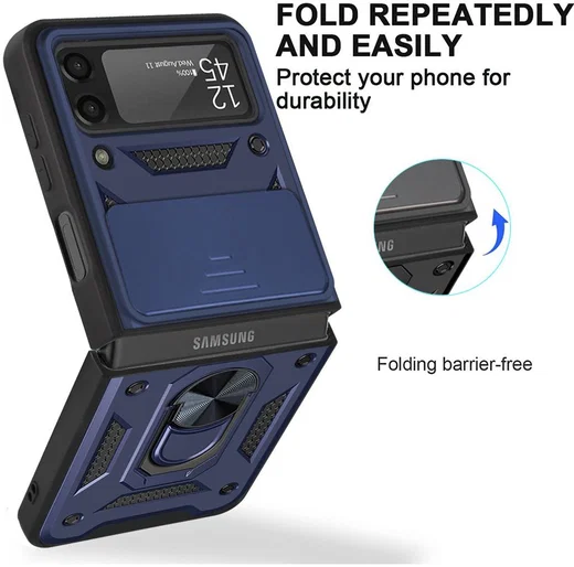 Samsung Galaxy Z Flip 4 Hoesje met Camera Slider en Kickstand Blauw afbeelding 7
