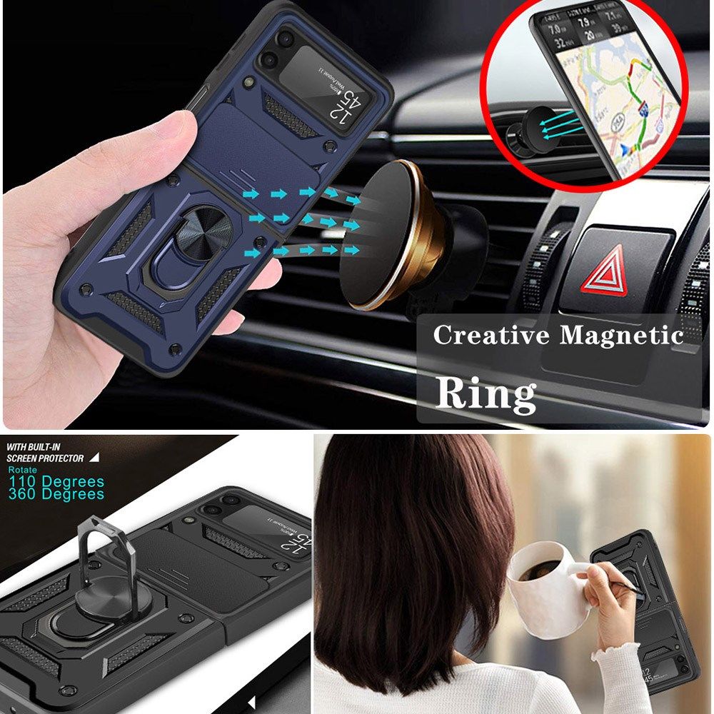 Samsung Galaxy Z Flip 4 Hoesje met Camera Slider en Kickstand Blauw afbeelding 4