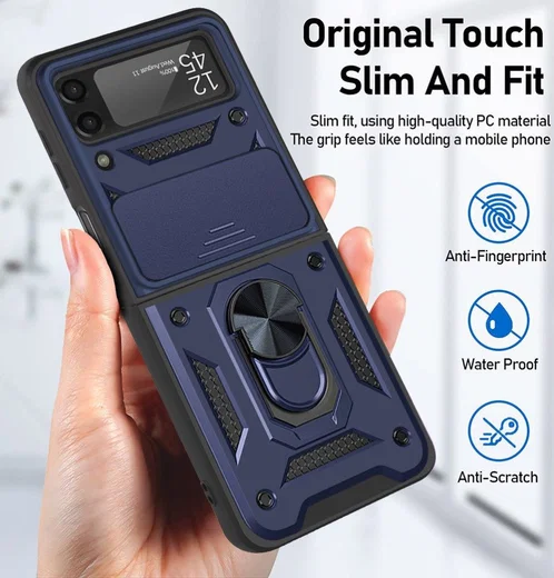 Samsung Galaxy Z Flip 4 Hoesje met Camera Slider en Kickstand Blauw afbeelding 9