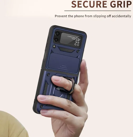Samsung Galaxy Z Flip 4 Hoesje met Camera Slider en Kickstand Blauw afbeelding 5