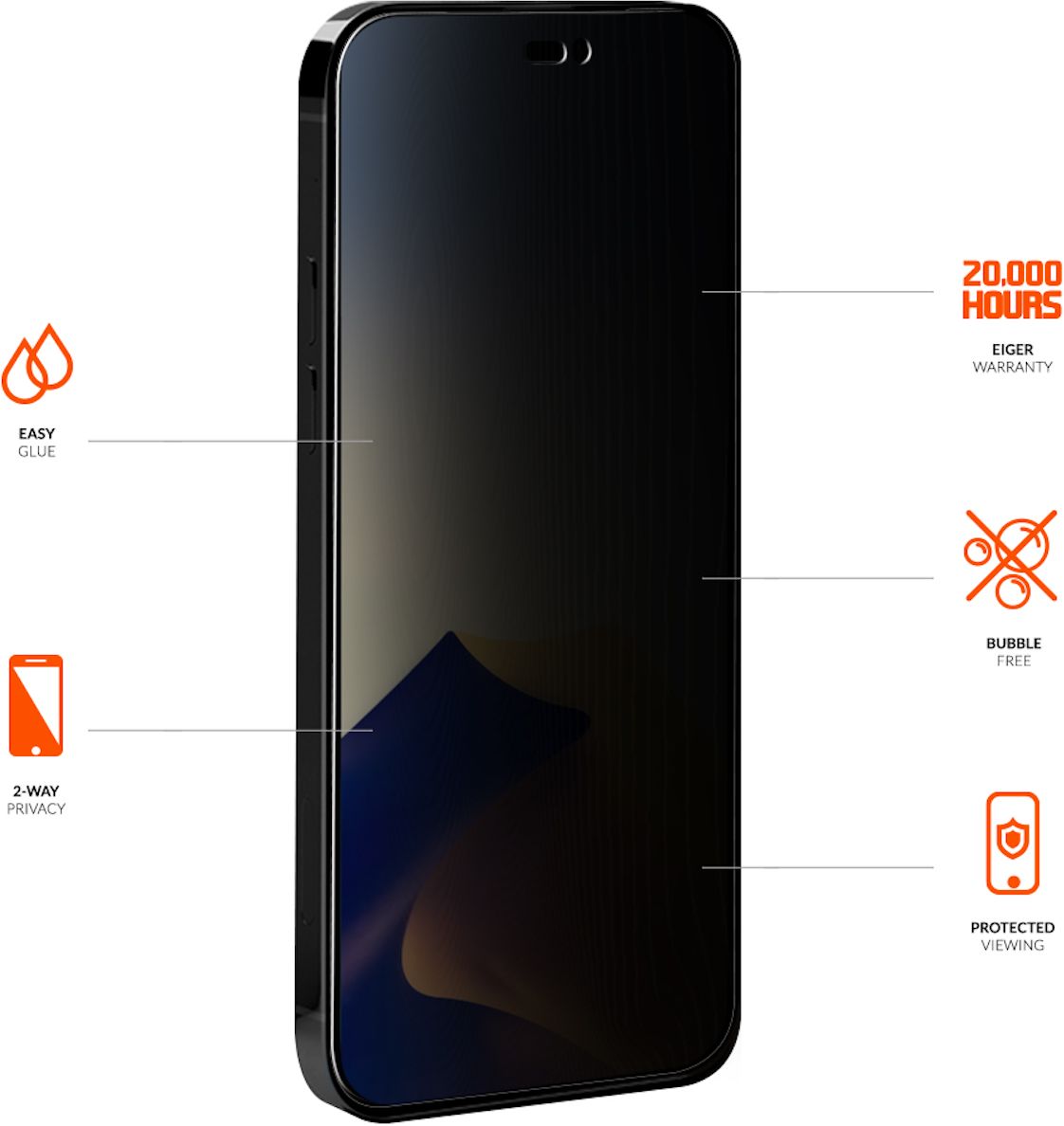 Eiger Apple iPhone 14 Pro Privacy Glass Case Friendly Screen Protector afbeelding 2