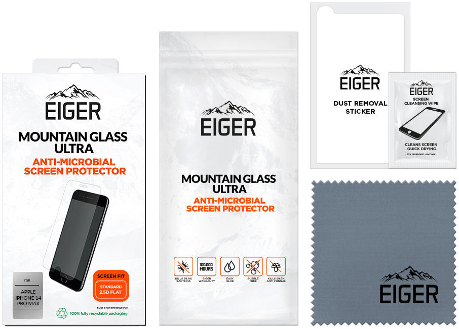 Eiger Ultra Apple iPhone 14 Pro Max Tempered Glass Antibacterieel Plat afbeelding 5