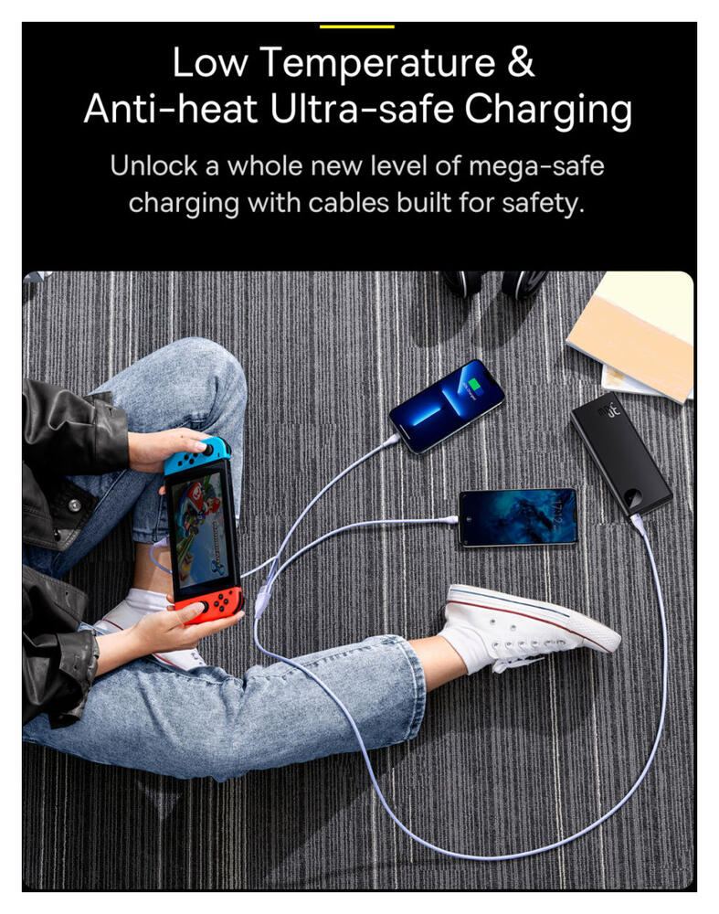 Baseus USB-C 3-in-1 Lightning/USB-C/Micro USB Kabel 100W 1.5M Blauw afbeelding 11