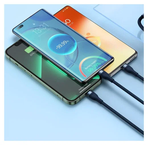 Baseus USB-C 3-in-1 Lightning/USB-C/Micro USB Kabel 100W 1.5M Blauw afbeelding 3