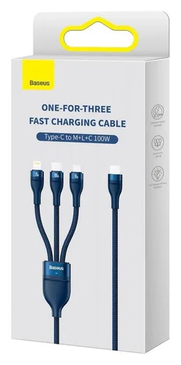 Baseus USB-C 3-in-1 Lightning/USB-C/Micro USB Kabel 100W 1.5M Blauw afbeelding 16