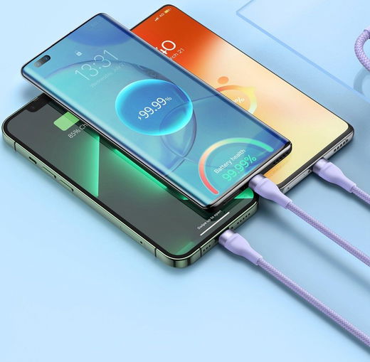 Baseus USB-C 3-in-1 Lightning/USB-C/Micro USB Kabel 100W 1.5M Paars afbeelding 3