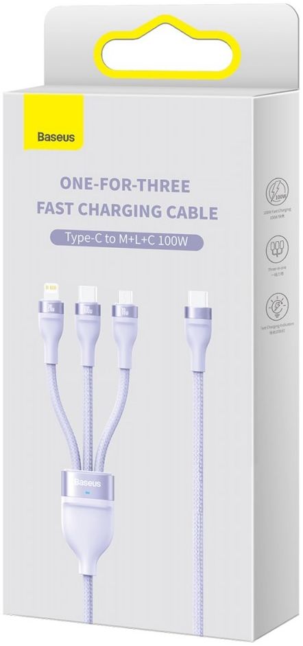 Baseus USB-C 3-in-1 Lightning/USB-C/Micro USB Kabel 100W 1.5M Paars afbeelding 16