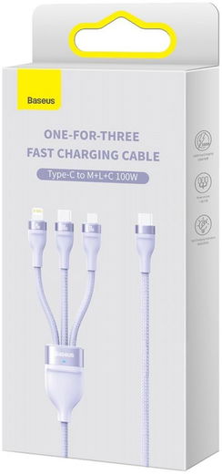 Baseus USB-C 3-in-1 Lightning/USB-C/Micro USB Kabel 100W 1.5M Paars afbeelding 16