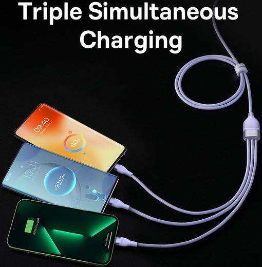 Baseus USB-C 3-in-1 Lightning/USB-C/Micro USB Kabel 100W 1.5M Paars afbeelding 5