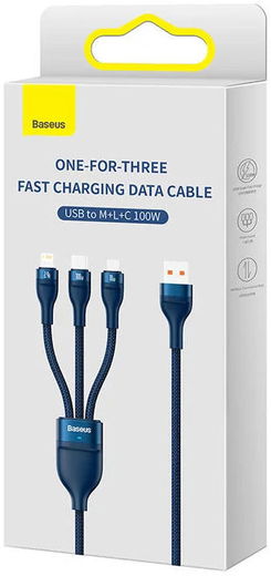Baseus USB-A 3-in-1 Lightning/USB-C/Micro USB Kabel 100W 1.2M Blauw afbeelding 11
