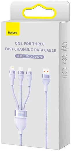 Baseus USB-A naar Lightning/USB-C/Micro USB Kabel 100W 1.2M Paars afbeelding 11
