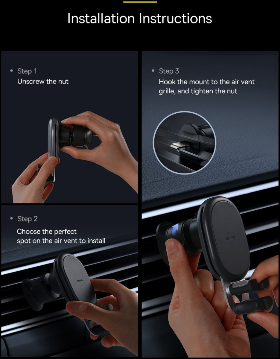 Baseus Universele Gravity Ventilatierooster Telefoonhouder Zwart afbeelding 12