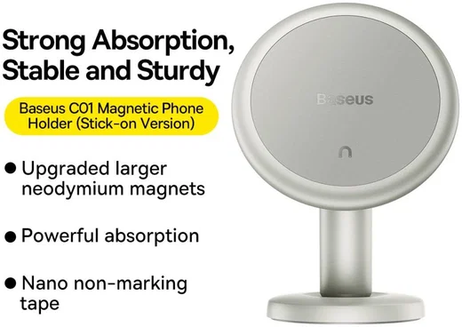 Baseus Universele Compacte Magnetische Dashboard Telefoonhouder Wit afbeelding 5